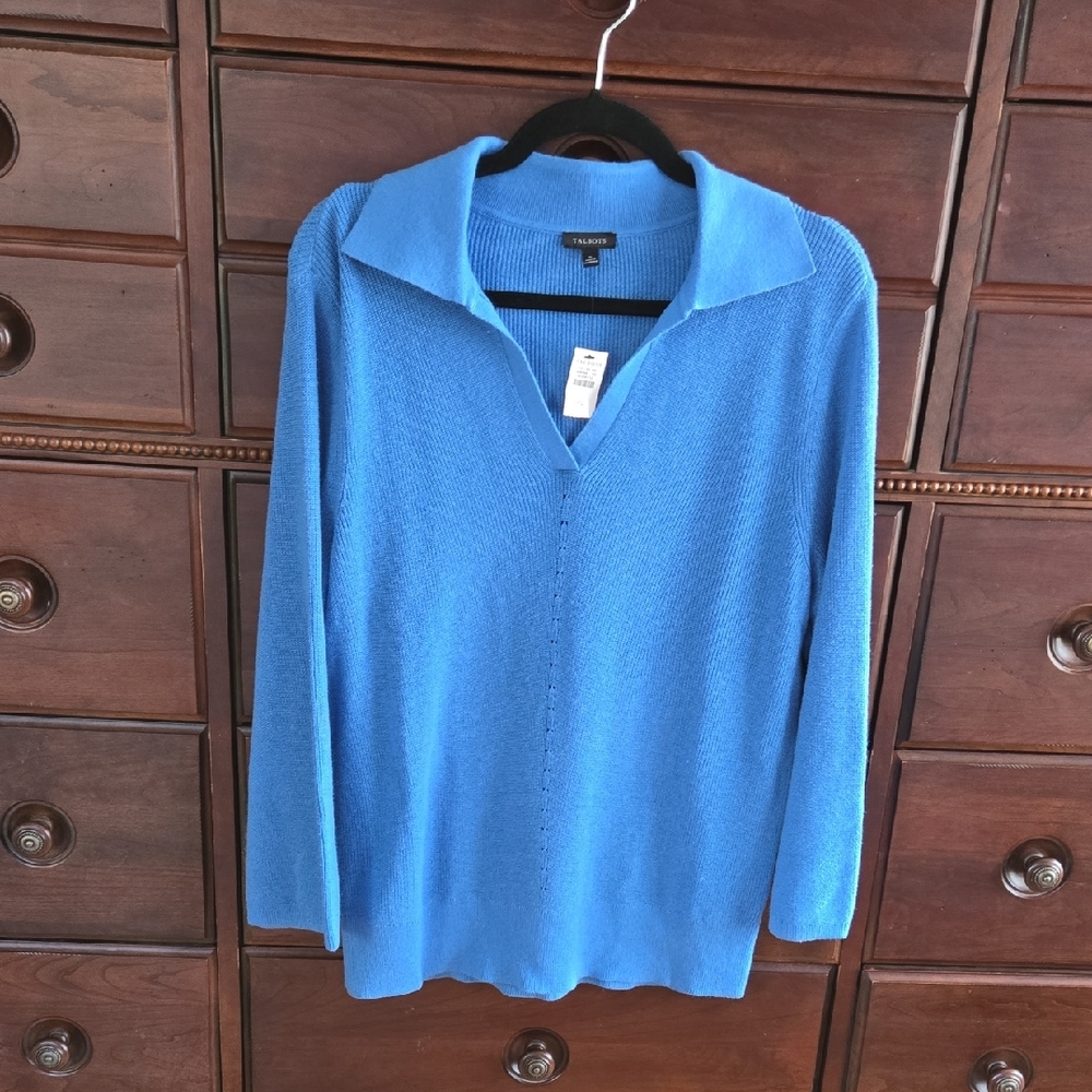 NWT Talbot's Pullover Polo Collar Sweater Size XL (Sizing more Large) Royal Blue